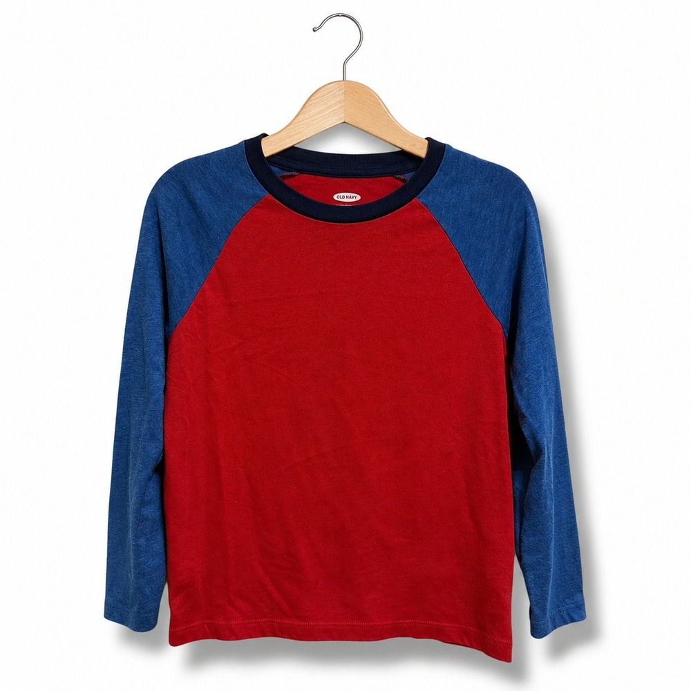 Old Navy Boys Red Blue Raglan Baseball Long Sleeve Tee Shirt S 6-7